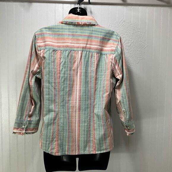 CHRISTOPHER & BANKS Striped Canvas Pearl Snap Shirt - Picture 3 of 4